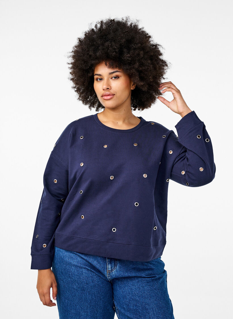 Sweatshirt met oogjes, Blauw, Model image number 0