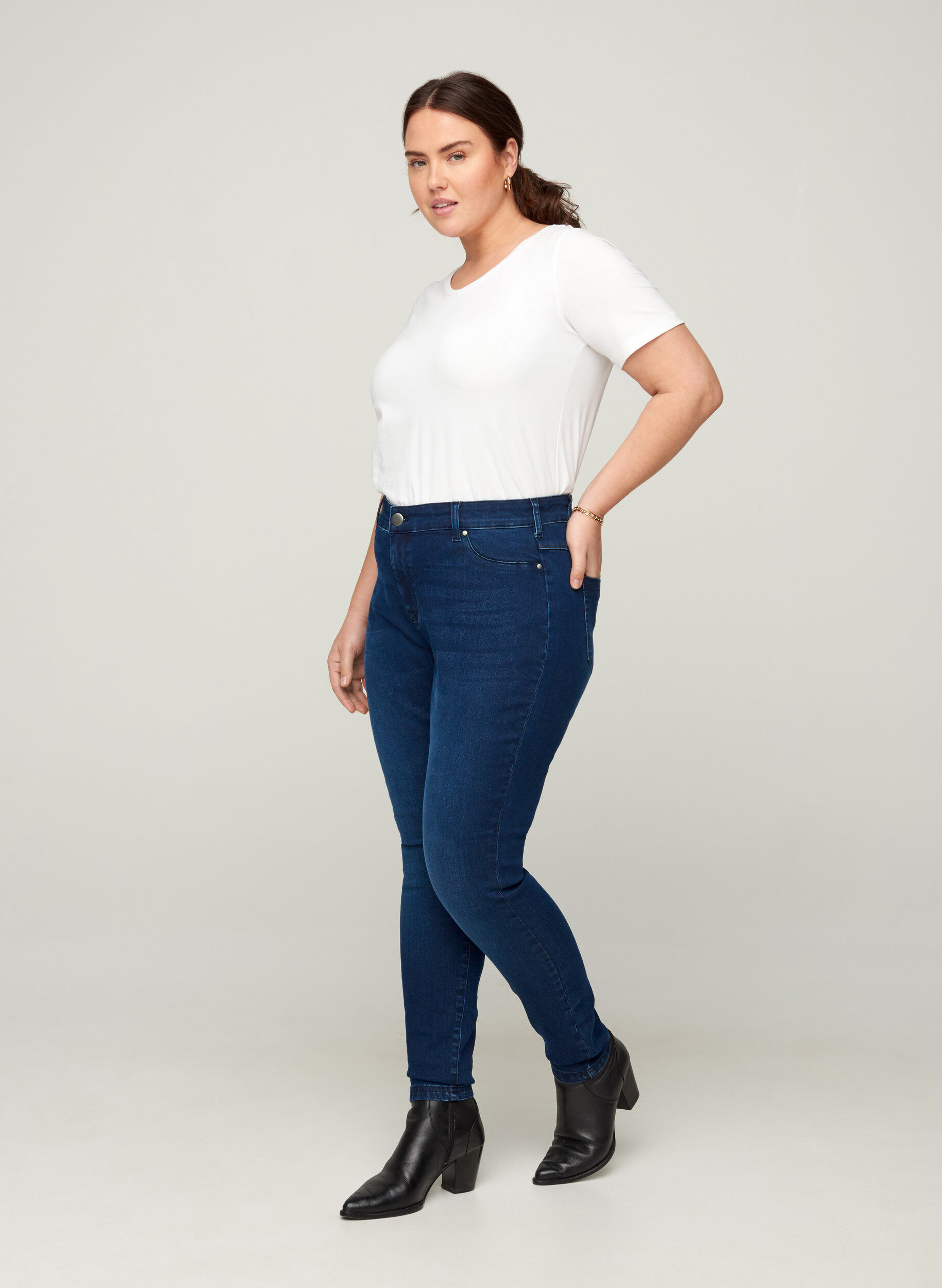 Zizzi Jegging en coton m&eacute;lang&eacute;, Dark blue denim, Model image number 3