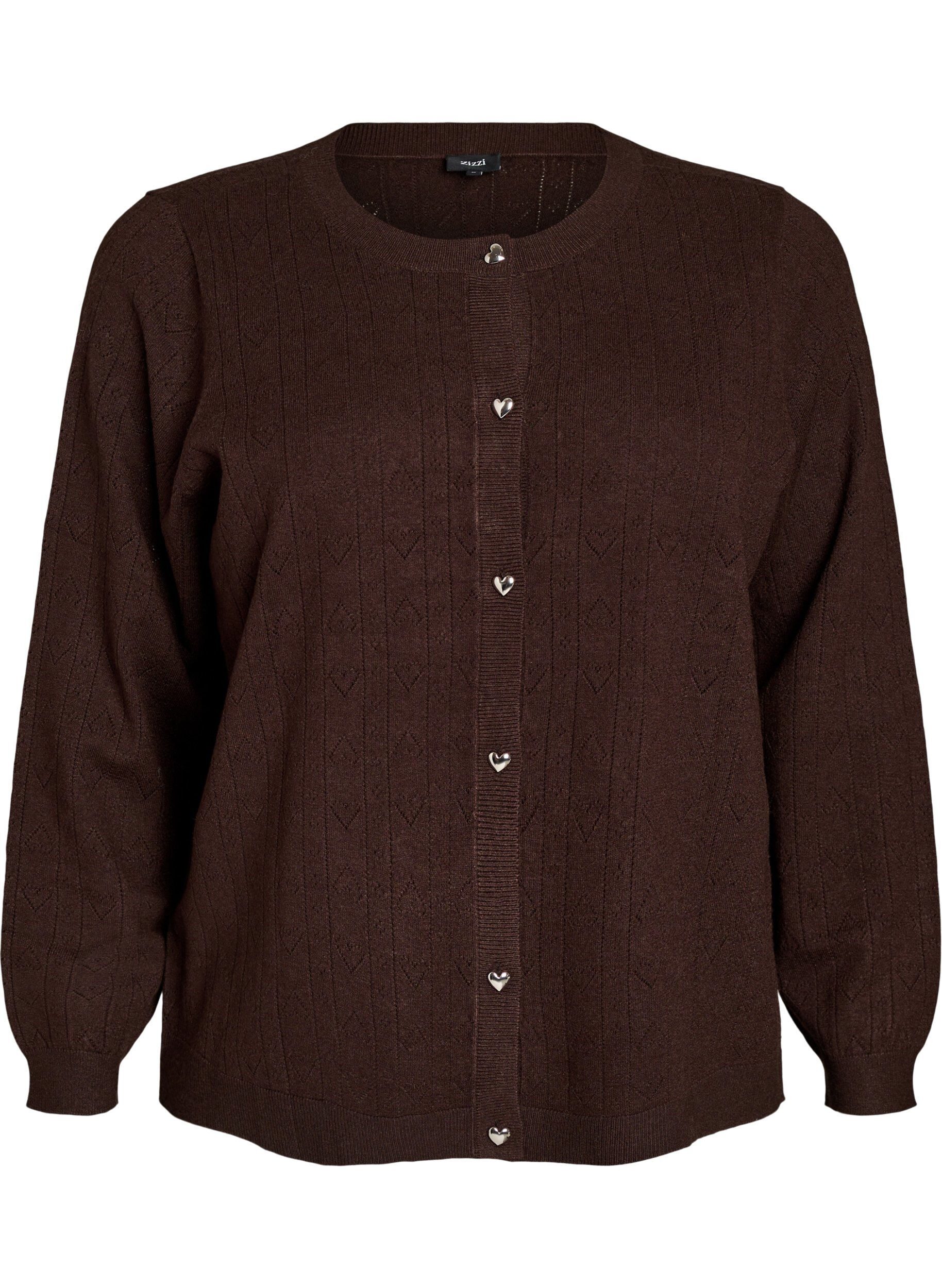 ZizziCardigan en maille avec broderie ajour&eacute;e en forme de c&oelig;ur, Marron, Packshot image number 0
