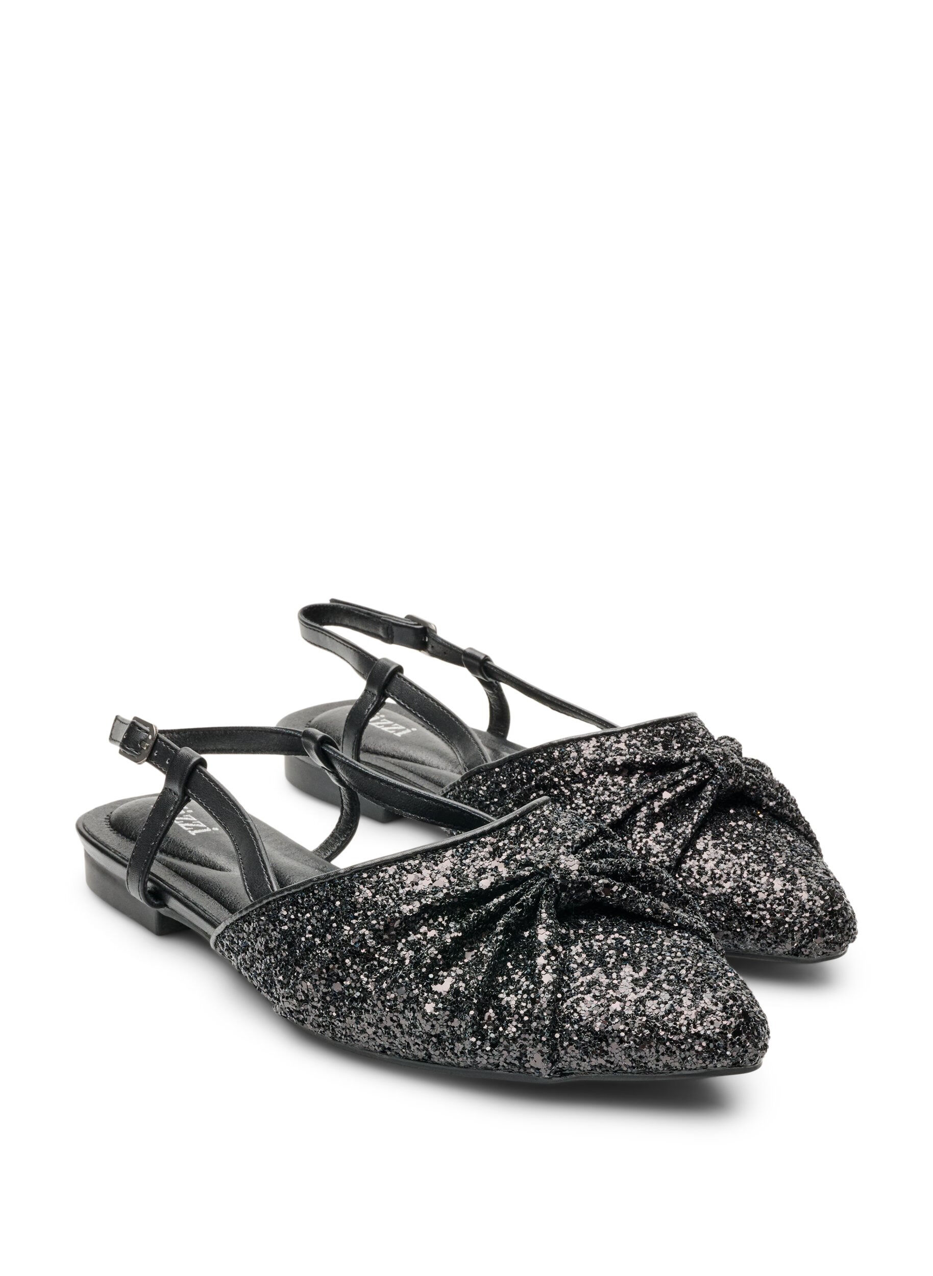 ZizziGlitterende slingback met strikdetail, Zwart, Packshot image number 1