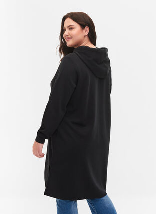 Robe-pull avec capuche et fente, Black, Model image number 1