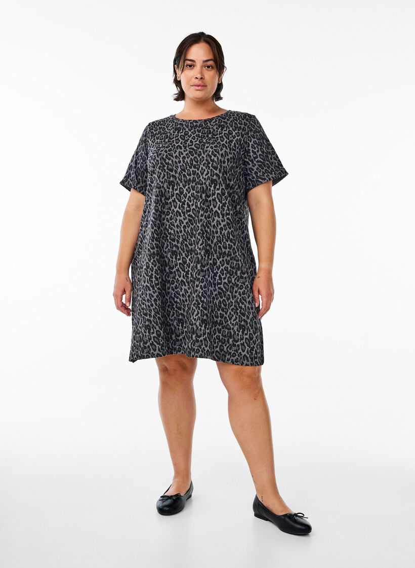 Kort T-shirtjurkje van katoenen jersey, Grijs, Model image number 1