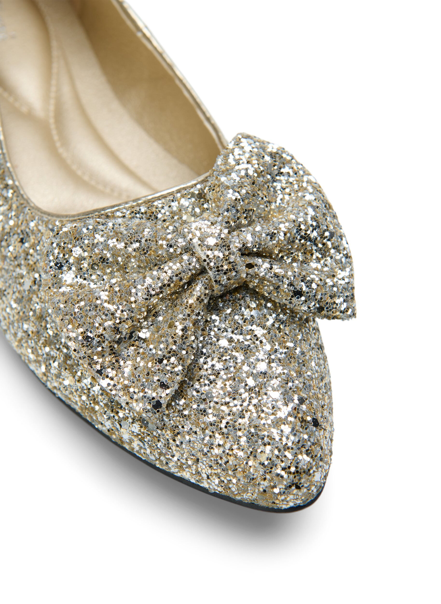 ZizziWijde glitter ballerina met strik, Gold Glitter, Packshot image number 3