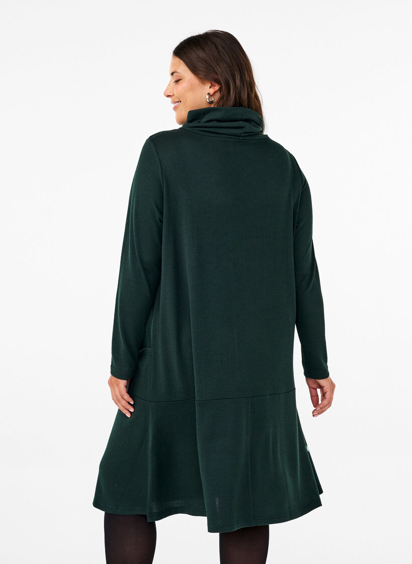 Robe en jersey avec col montant et poches, Vert foncé, Model image number 2