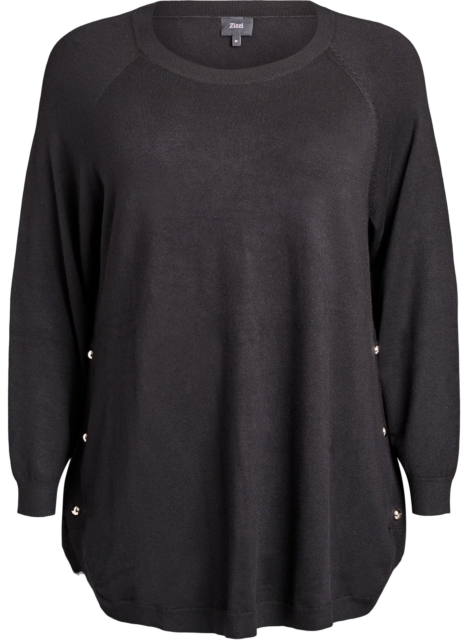 ZizziBlouse en maille avec boutons sur le c&ocirc;t&eacute;, Noir, Packshot image number 0
