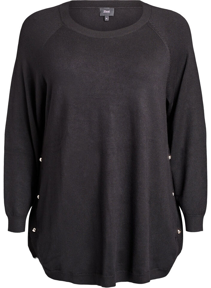 Blouse en maille avec boutons sur le c&ocirc;t&eacute;, Noir, Packshot image number 0