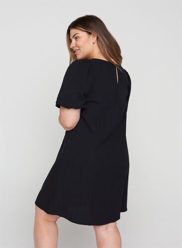 Viscose jurk met korte mouwen en a-lijn, Black, Model image number 1