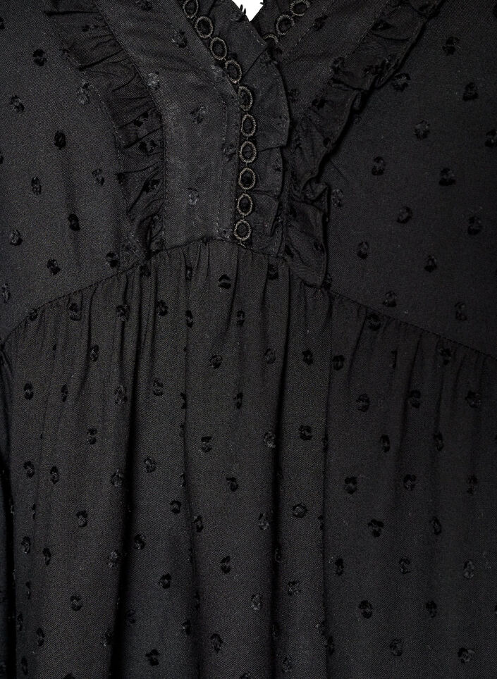 Viscose blouse met een stippenstructuur en V-hals, Zwart, Packshot image number 2