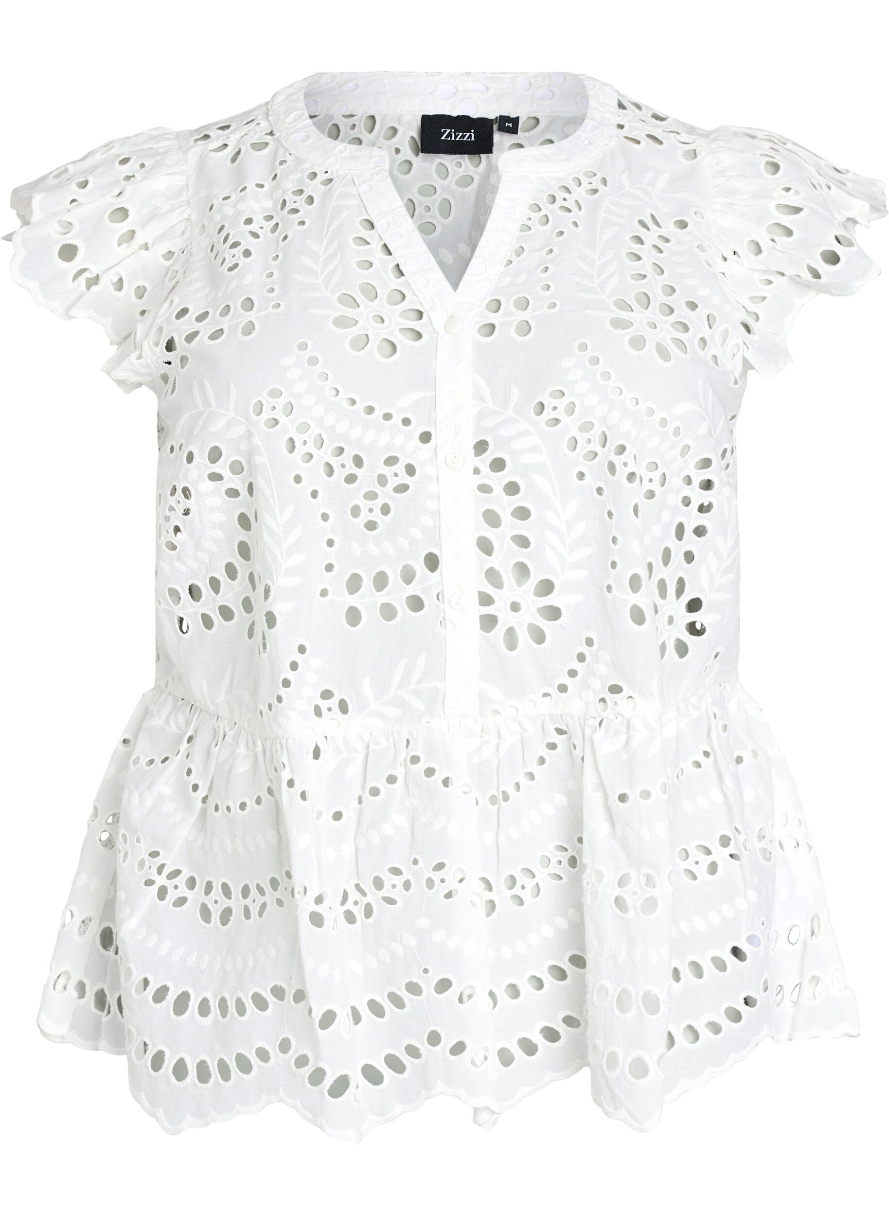Zizzi Blouse sans manches en broderie anglaise avec volants, Blanc, Packshot image number 0
