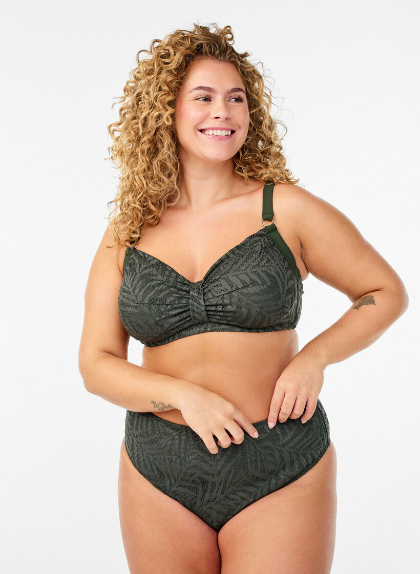 Bikinitop met gestructureerd mesh en afneembare vulling, Groen, Model image number 1