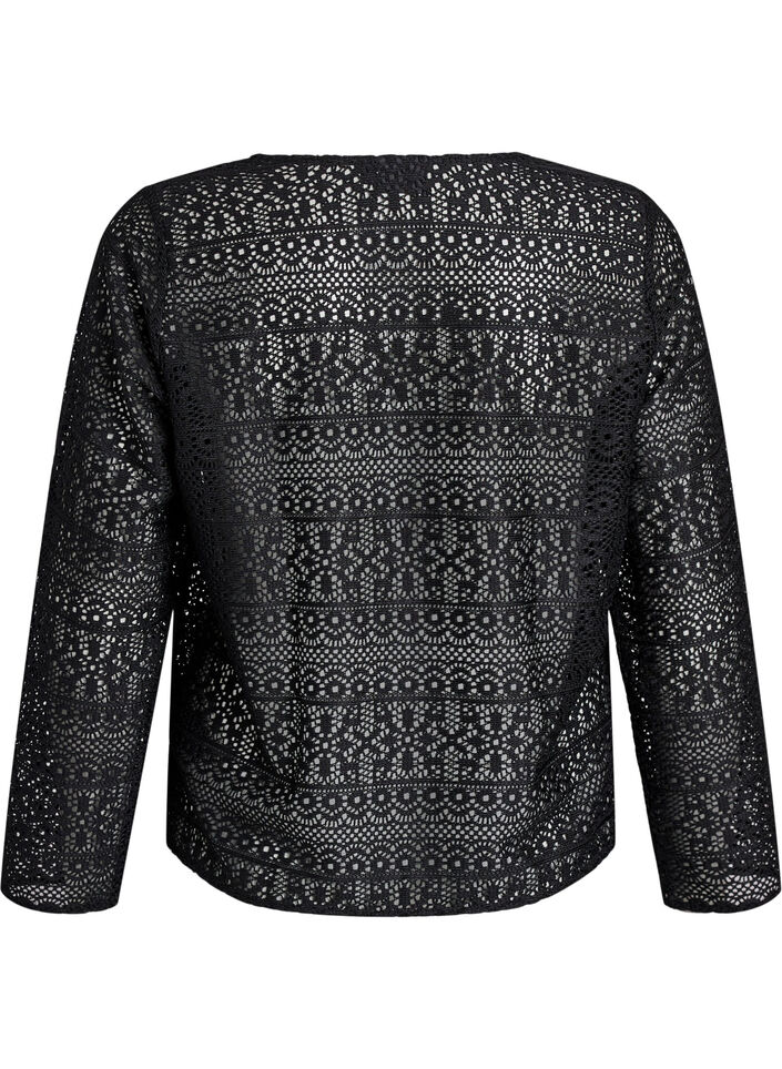 Cardigan avec motif ajouré et cordons de serrage, Noir, Packshot image number 1