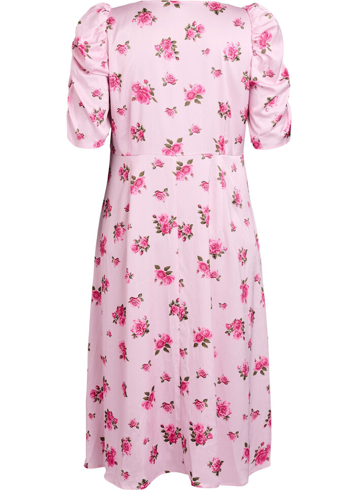 Robe midi &agrave; fleurs avec manches bouffantes, Rose, Packshot image number 1