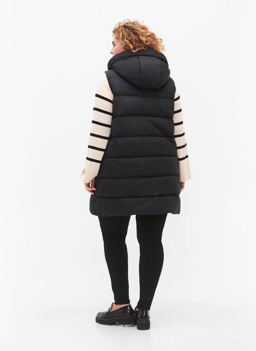 Veste longue avec capuche et poches, Noir, Model image number 2