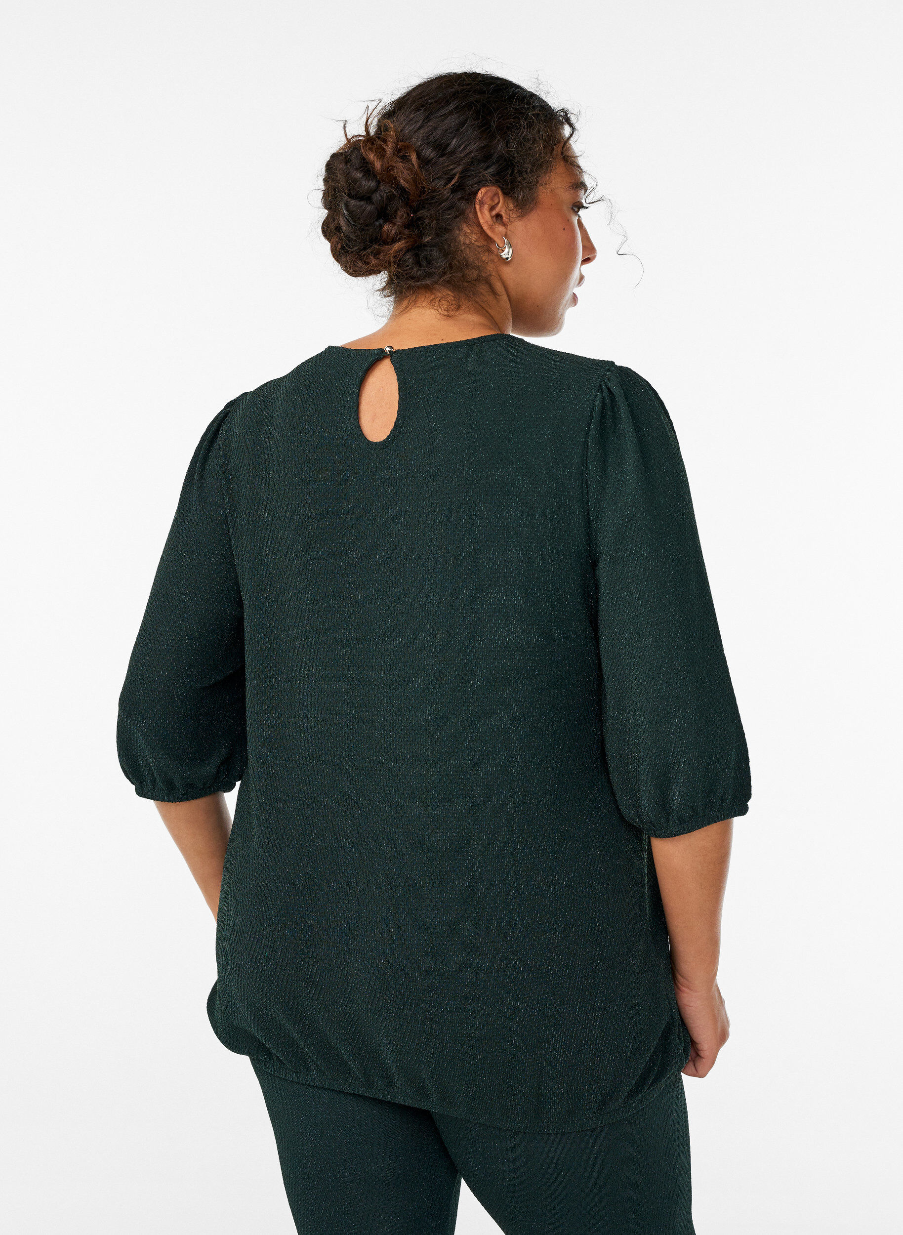 ZizziBlouse met glitterpatroon en 3/4 mouwen, Groen, Model image number 2