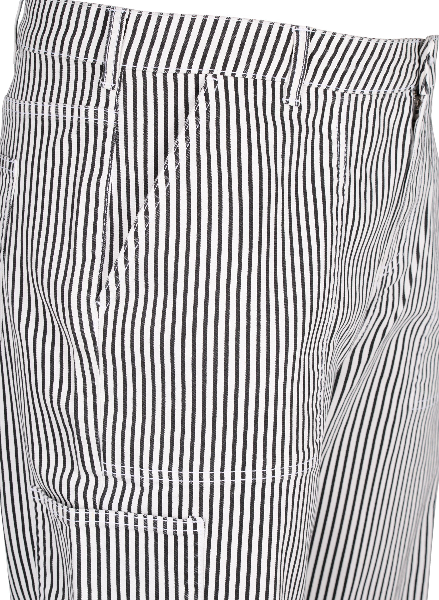 ZizziGestreepte cargo jeans met rechte pasvorm, Black White Stripe, Packshot image number 2