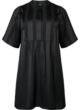 Robe trapèze avec rayures et manches 1/2, Black, Packshot image number 0