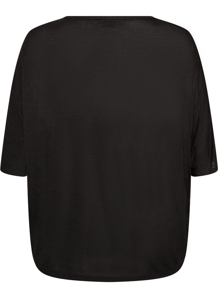T-shirt ample en jersey de viscose, Noir, Packshot image number 1