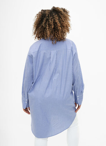 Chemise rayée ample en coton, Baja Blue Stripe, Model image number 1