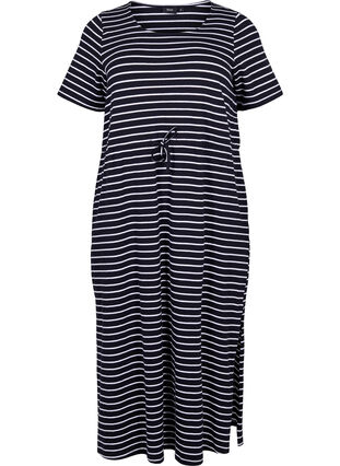 Katoenen midi-jurk met korte mouwen, Black Stripe, Packshot image number 0