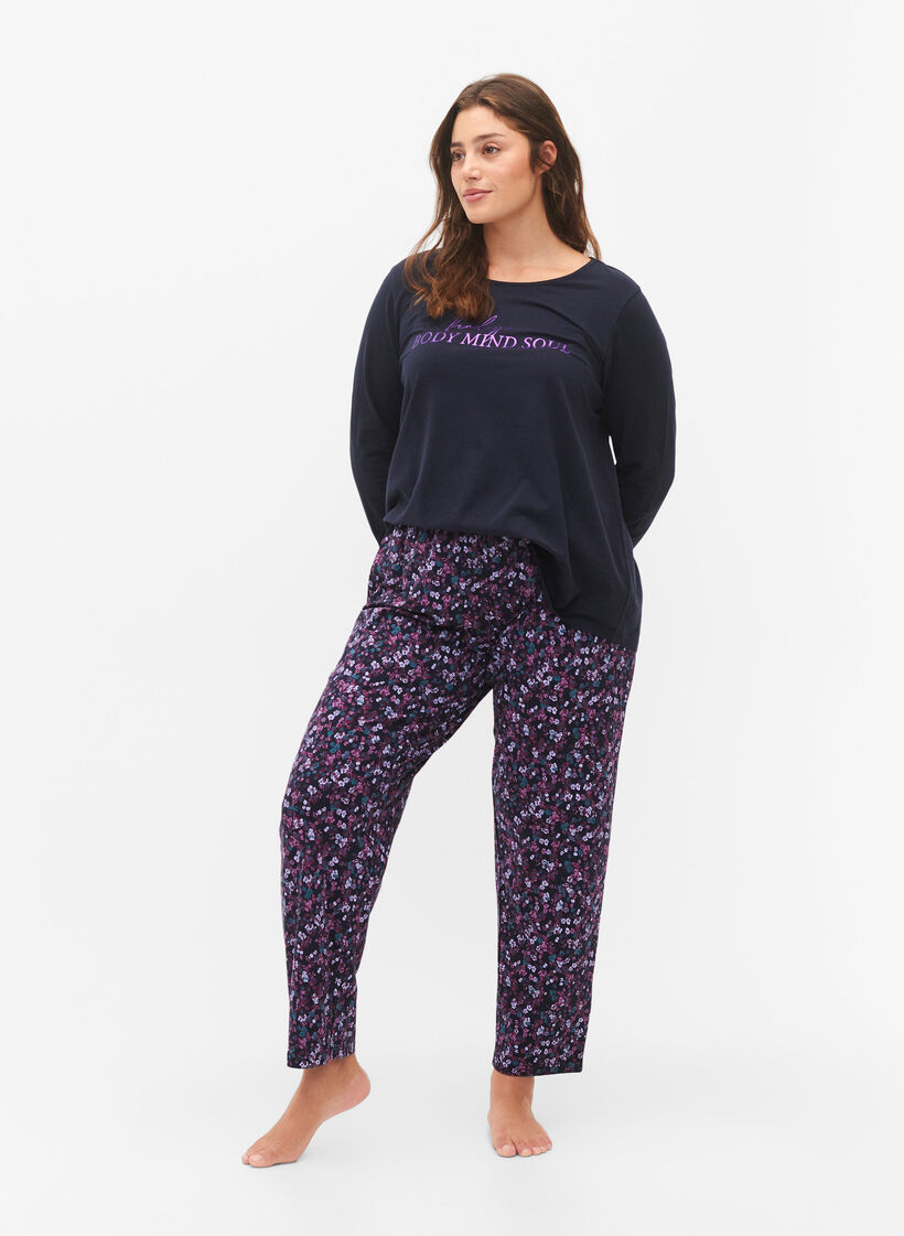Katoenen pyjamabroek met print, Blauw, Model image number 0