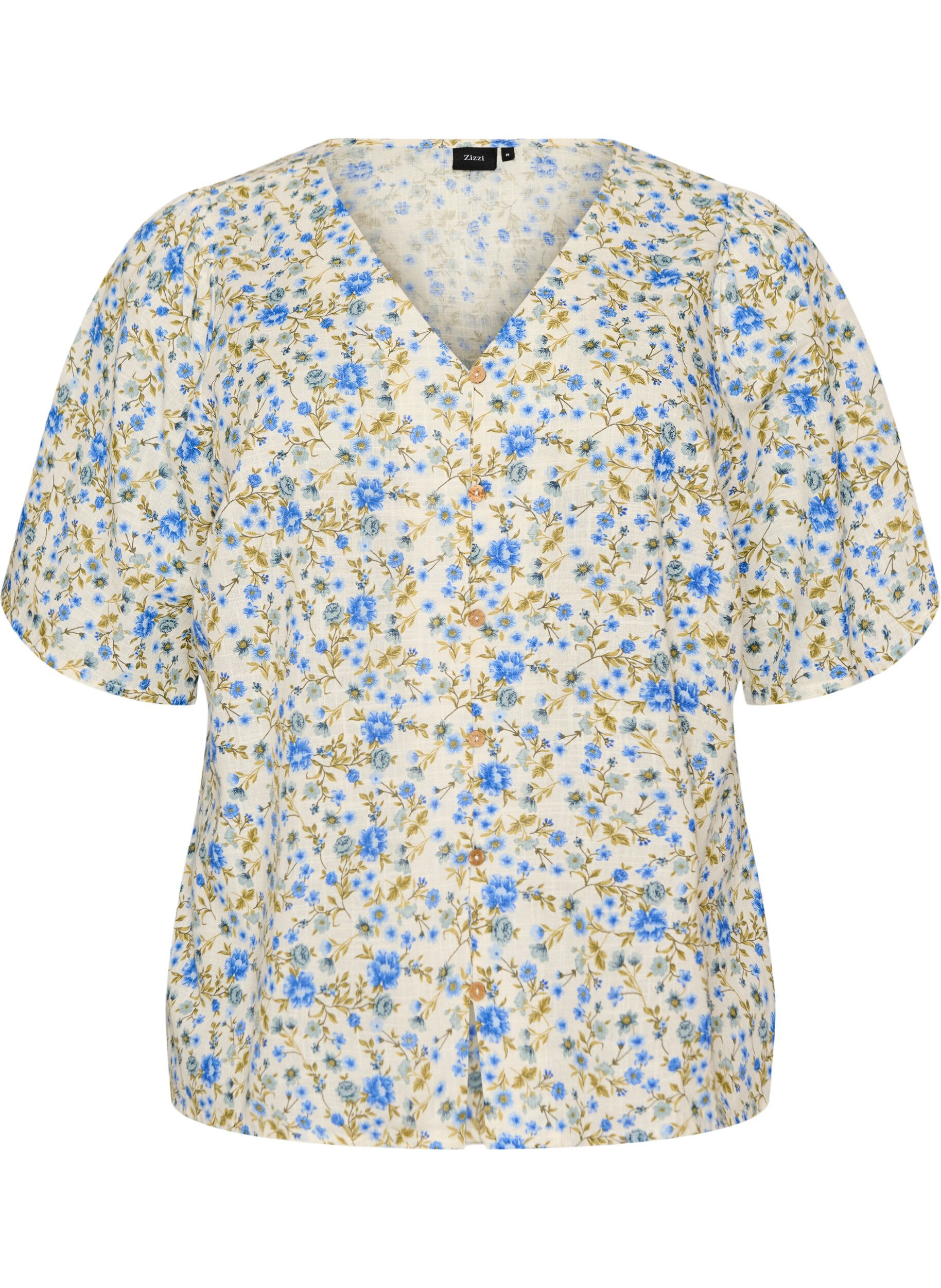 Chemise en coton &agrave; manches courtes avec col V