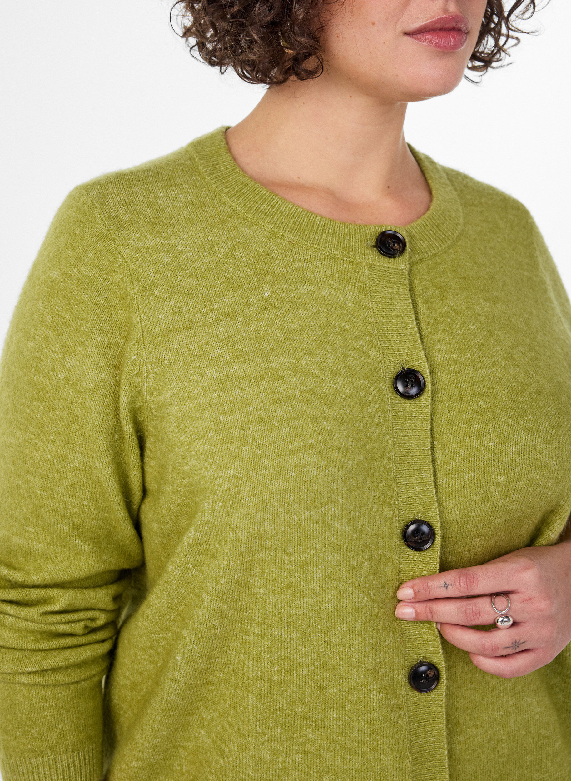 ZizziCardigan avec boutons et devant arrondi, Vert clair, Model image number 3