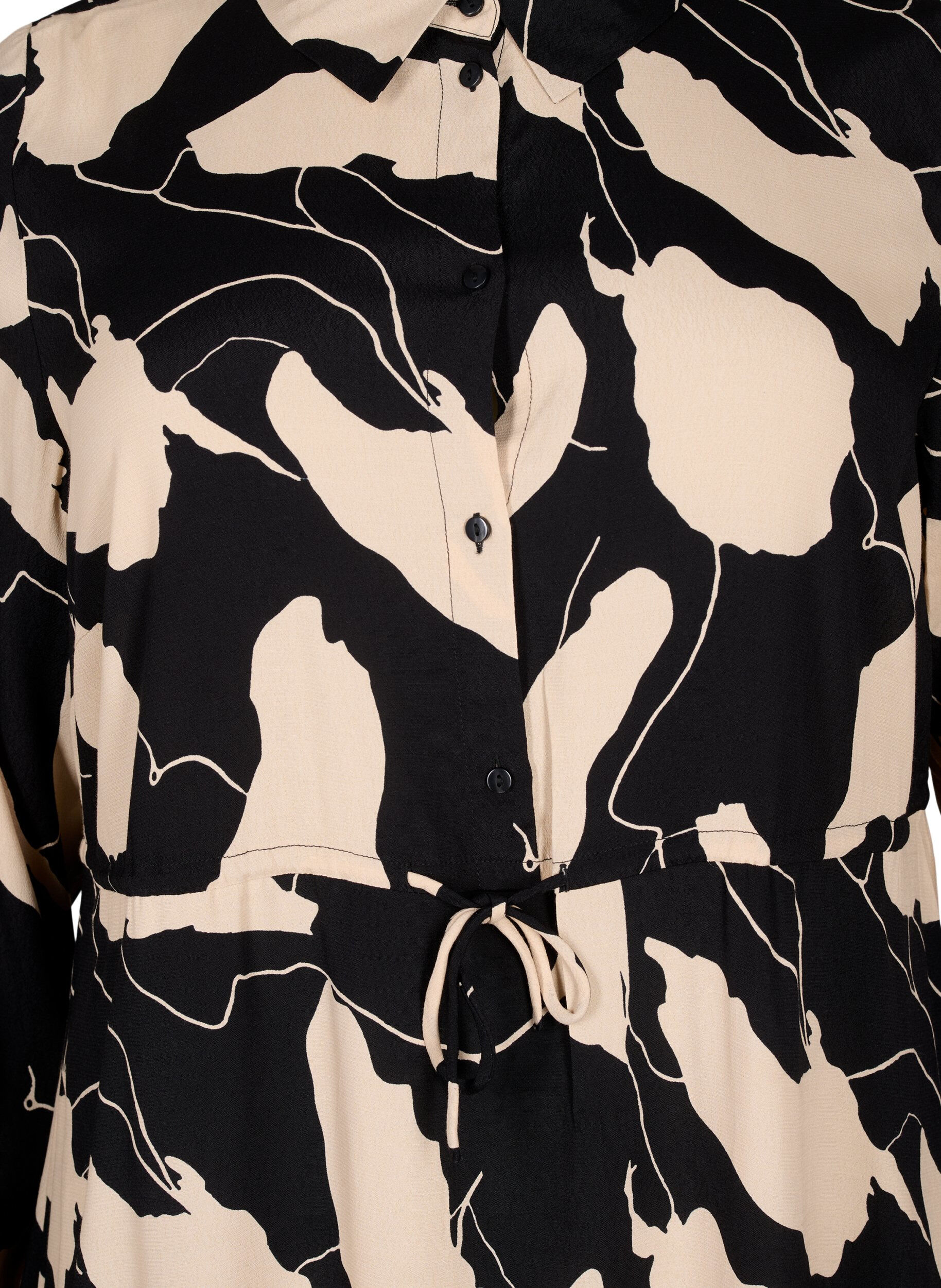 ZizziMidi-jurk met lange mouwen in viscose met print, Black AOP, Packshot image number 2