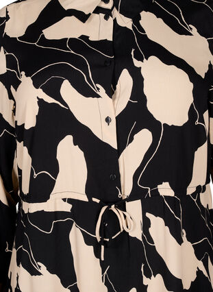 Midi-jurk met lange mouwen in viscose met print, Black AOP, Packshot image number 2