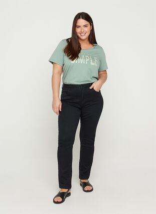 T-shirt en coton à manches courtes avec imprimé, Chinois Green SIMPLE, Model image number 2