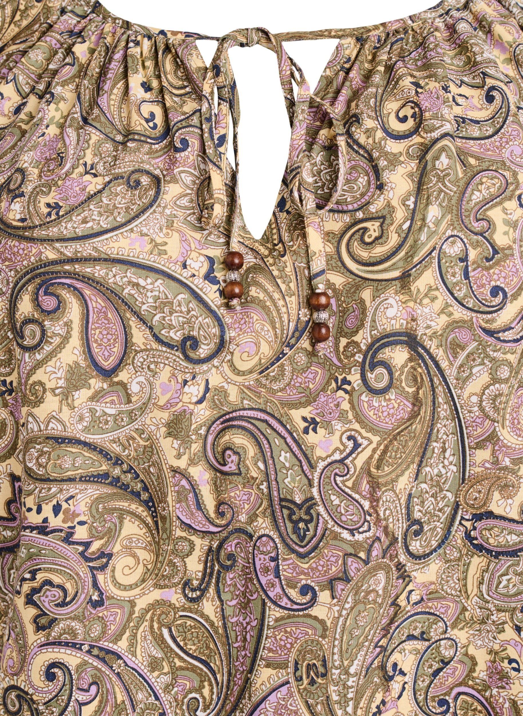 ZizziViscose blouse met paisleyprint en strikkoord, Geel, Packshot image number 2