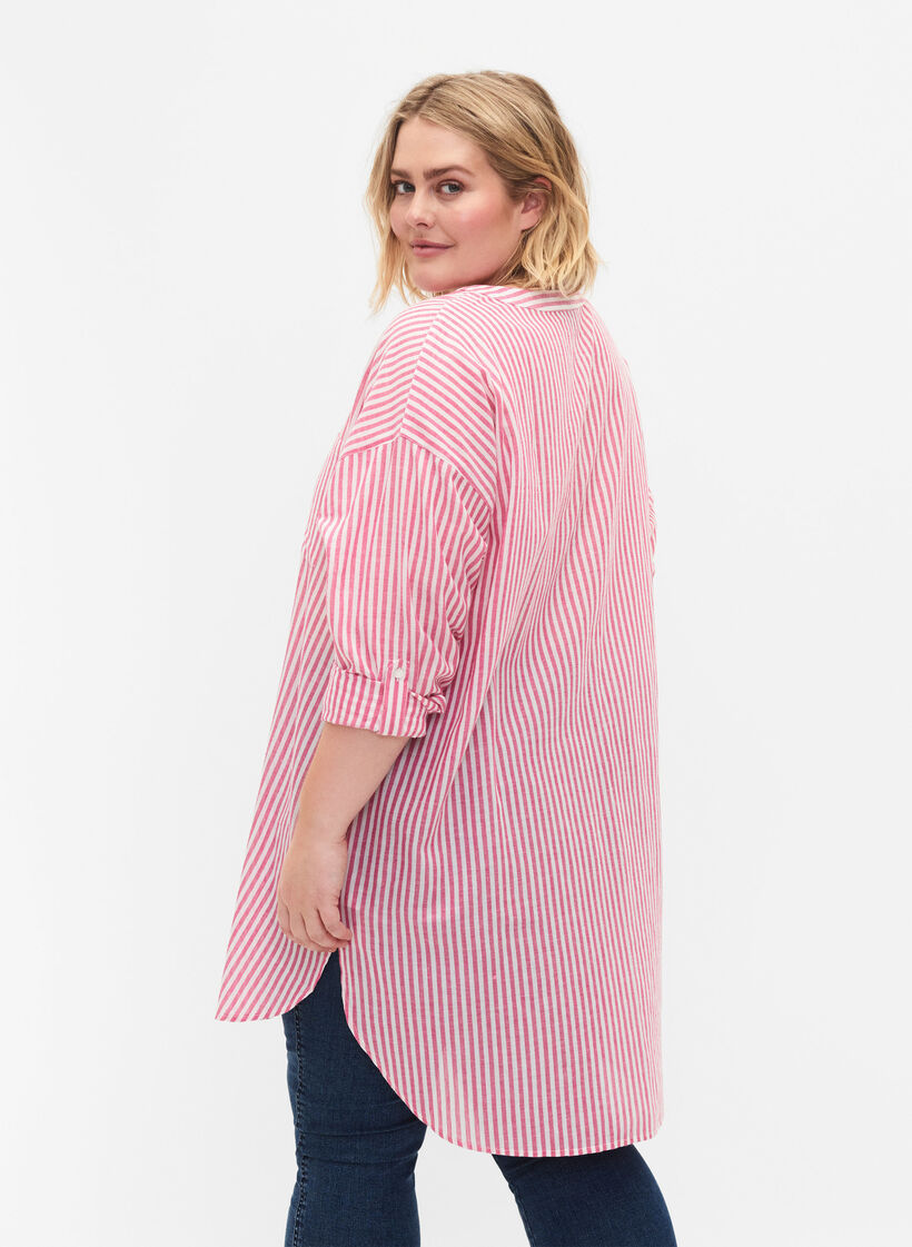 Gestreepte tuniek met v-hals en knopen, Beetroot Stripe, Model image number 1