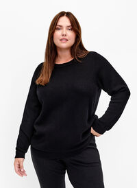 Blouse en coton tricoté avec structure, Black, Model