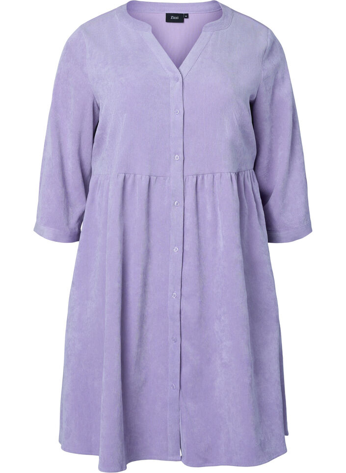Fluwelen jurk met 3/4-mouwen en knopen, Wisteria, Packshot image number 0