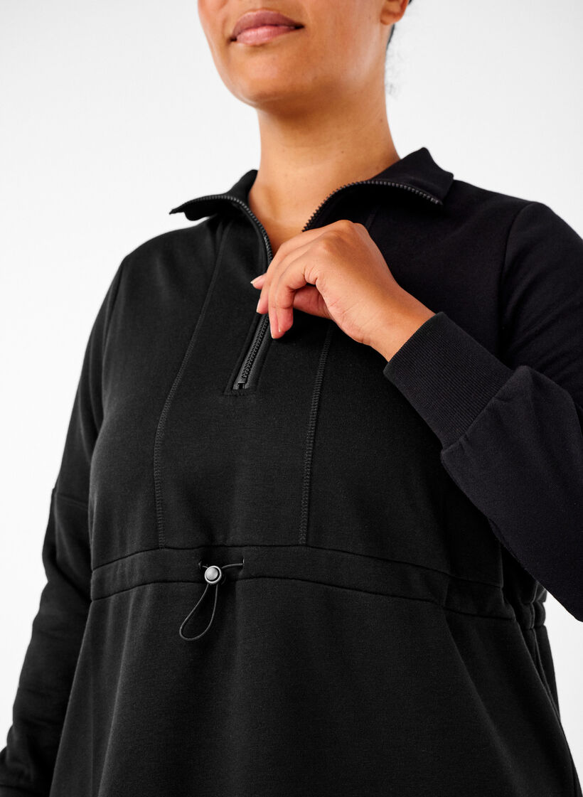 Sweat-shirt court avec un col haut et une taille ajustable, Black, Model image number 2