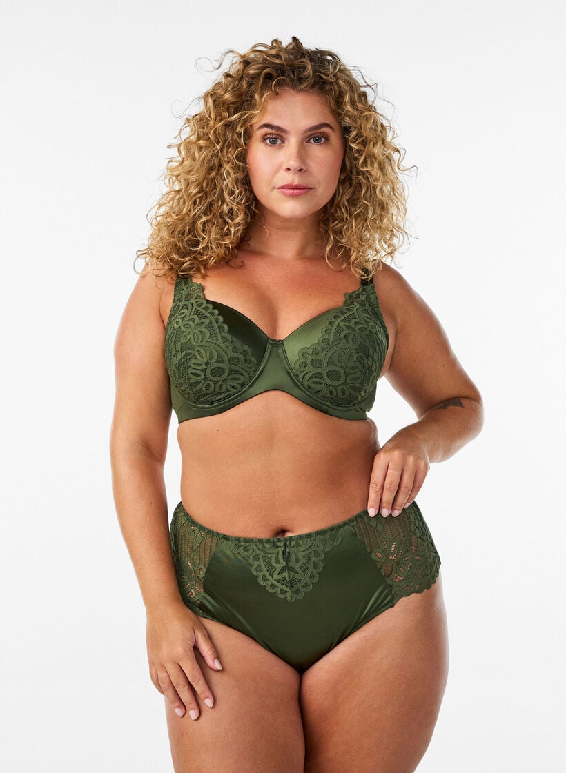 String hipster en dentelle et microfibre, Vert Kaki, Model image number 0