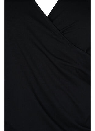 Blouse en coton à manches 3/4 et cache-cœur, Black, Packshot image number 2