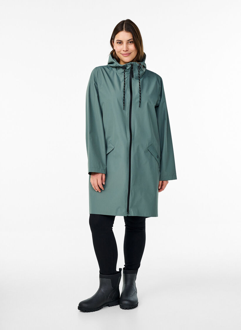 Veste de pluie avec poches et capuche, Vert foncé, Model image number 1