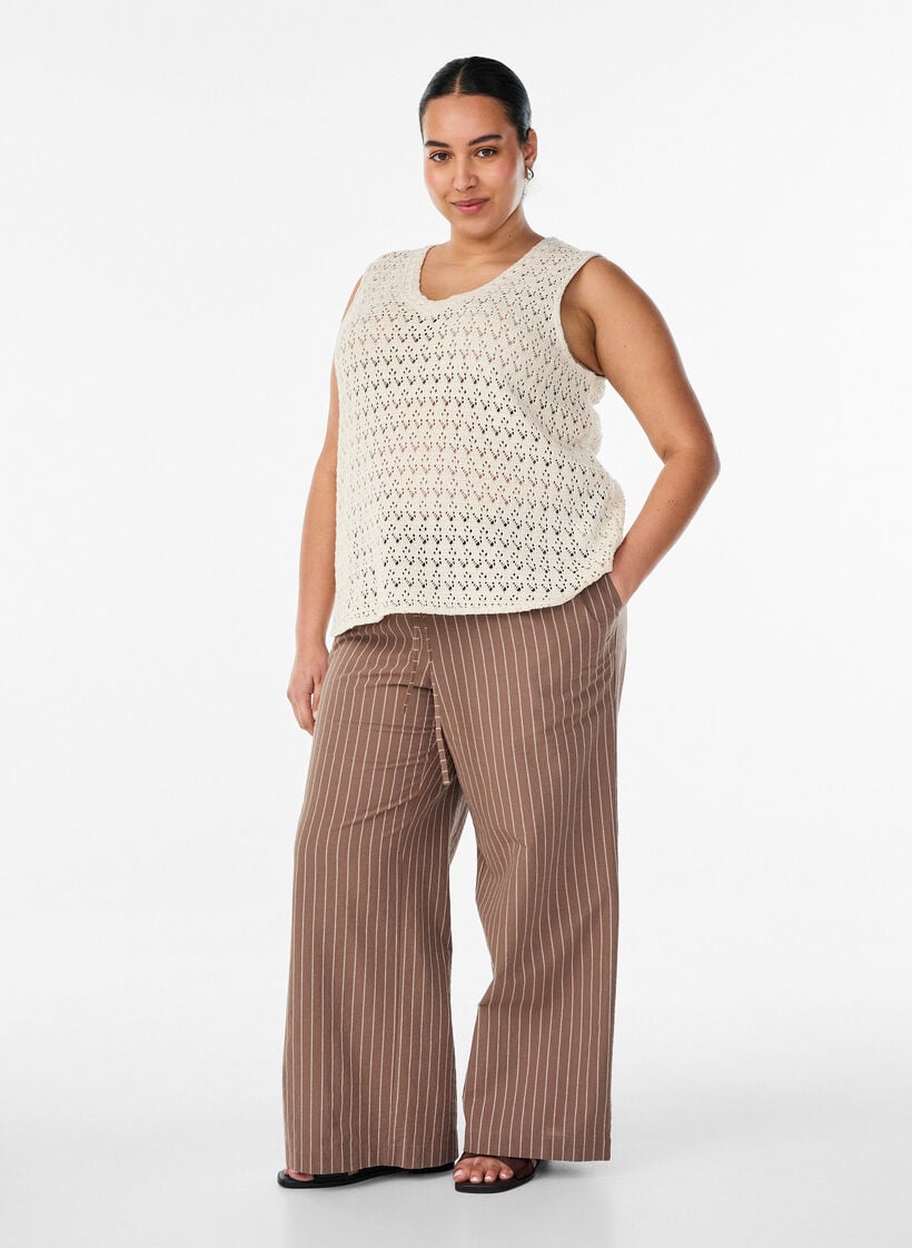 Losse broek met hoge taille en zakken, Bruin, Model image number 0