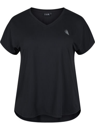 T-shirt de sport à manches courtes avec col en V, Black, Packshot image number 0