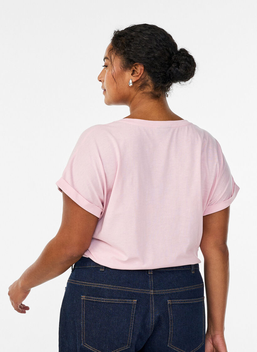 T-shirt met korte mouwen van katoenmix, Roze, Model image number 2
