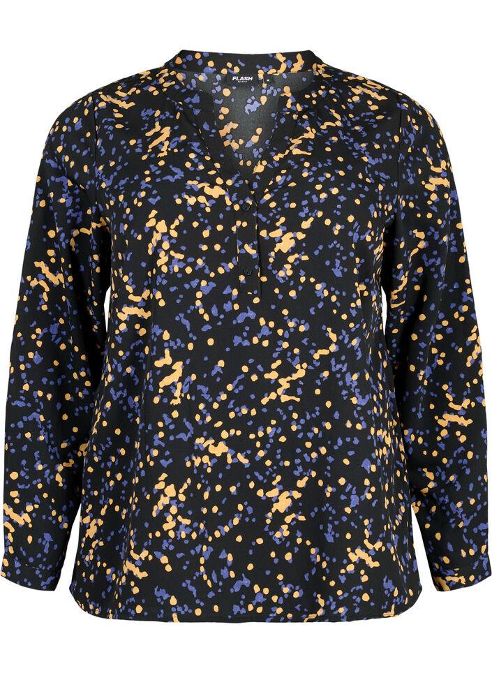 FLASH - Blouse met lange mouwen en print, Black Splash AOP, Packshot image number 0