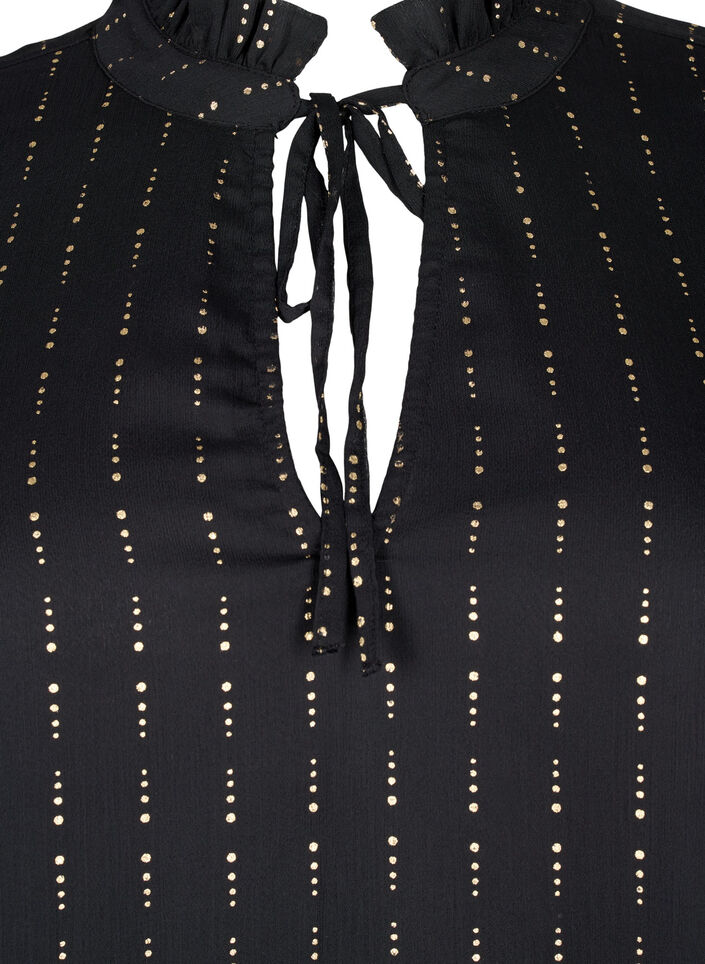 Gestreepte chiffon blouse met strikjes, Black, Packshot image number 2