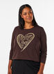 Katoenen pyjama top met hartjesprint, Bruin, Model image number 0