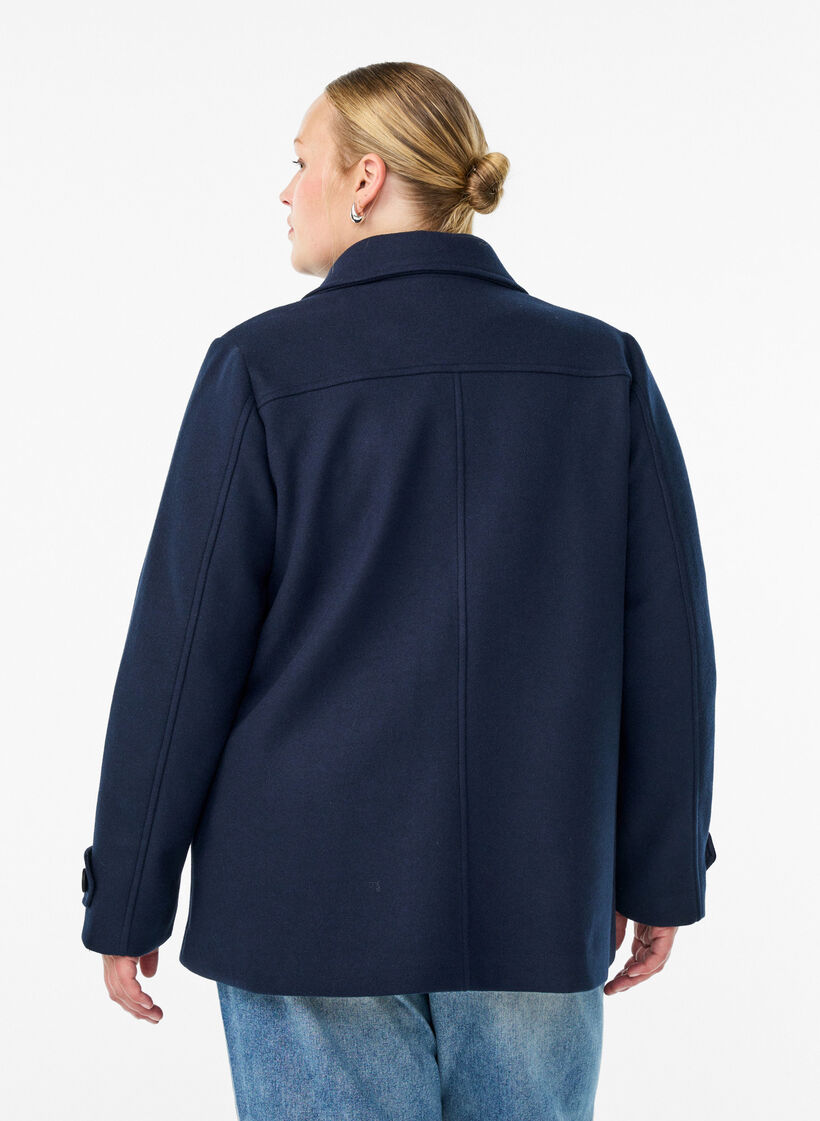 Manteau court &agrave; boutonnage crois&eacute;, Bleu, Model image number 2