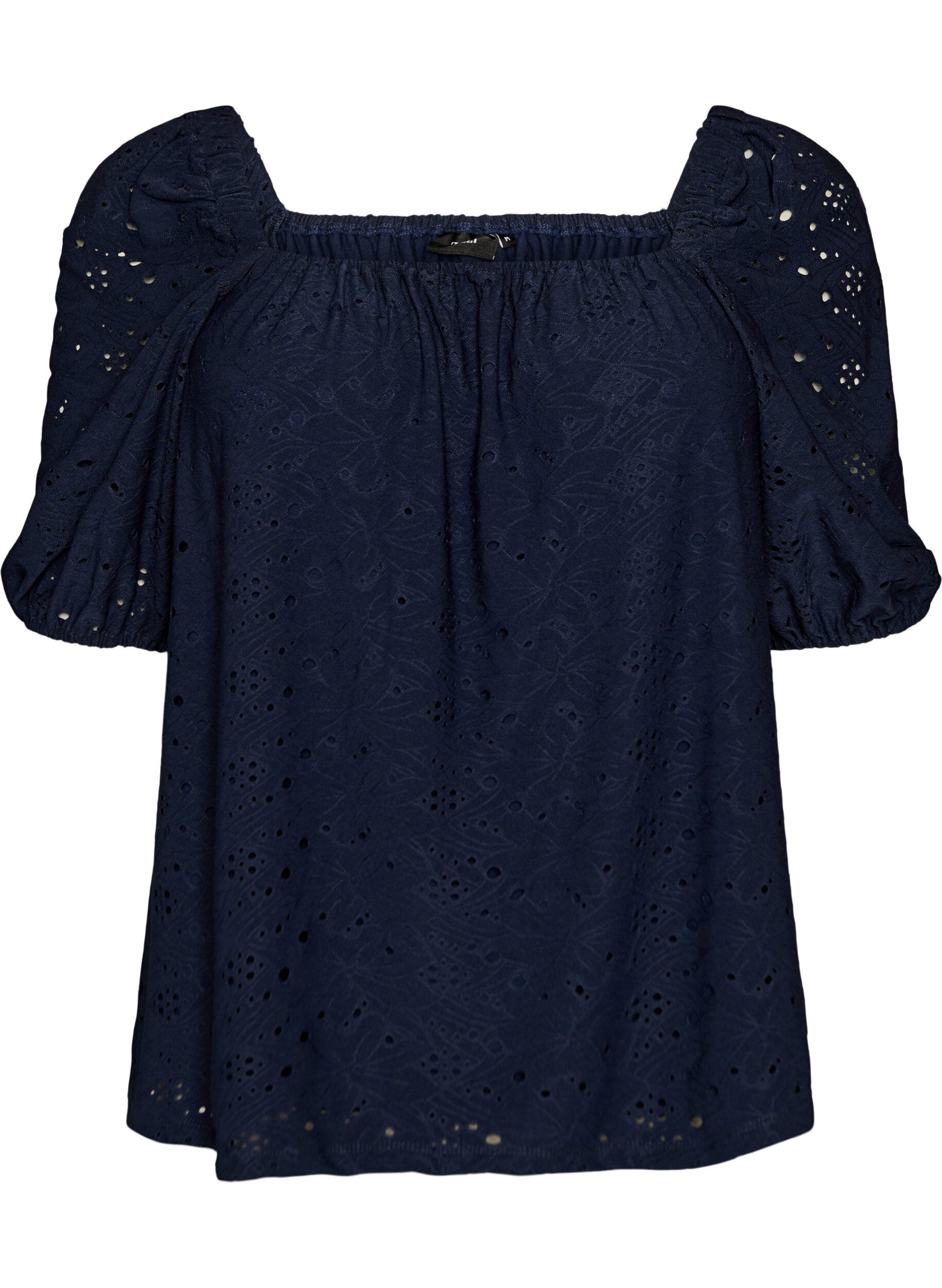 Zizzi Blouse &agrave; manches courtes bouffantes et motif ajour&eacute;, Bleu, Packshot image number 0