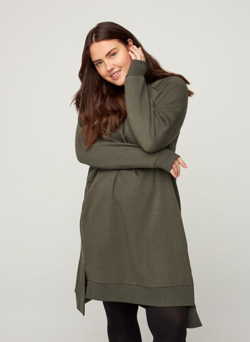 Robe pull avec poches et fentes, Ivy Green Mel., Model image number 0