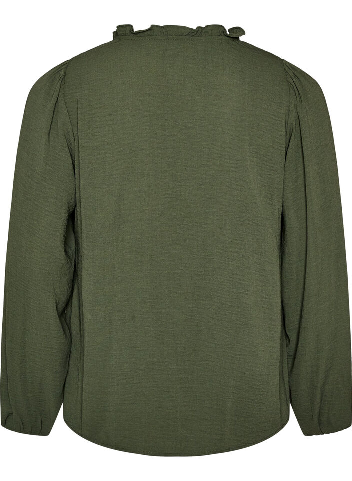 Blouse met V-hals en gehaakte sierband, Groen, Packshot image number 1