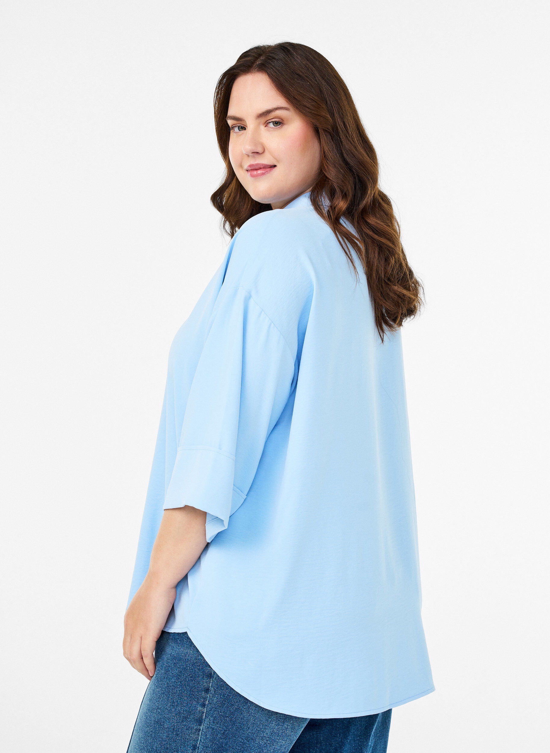 ZizziLosse shirt met een V-hals en 3/4 mouwen, Blauw, Model image number 2