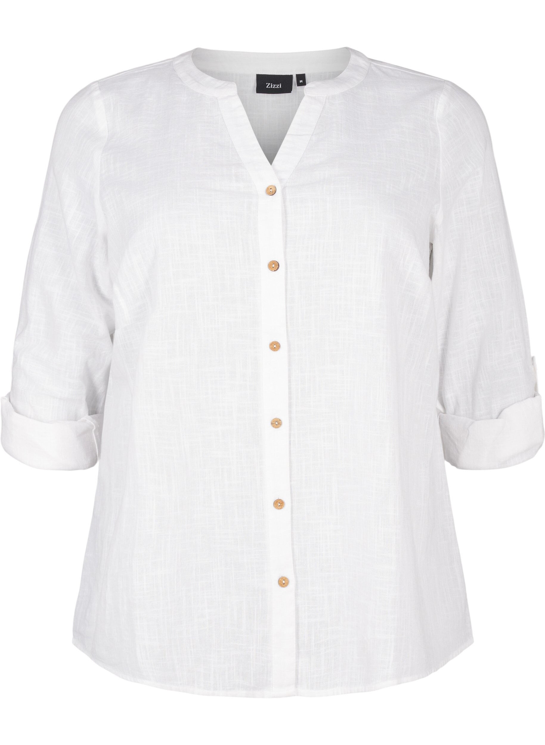 ZizziKatoenen blouse met een V-hals, Wit, Packshot image number 0