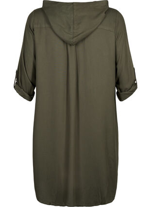 Robe chemise en viscose avec capuche et manches 3/4, Thyme, Packshot image number 1